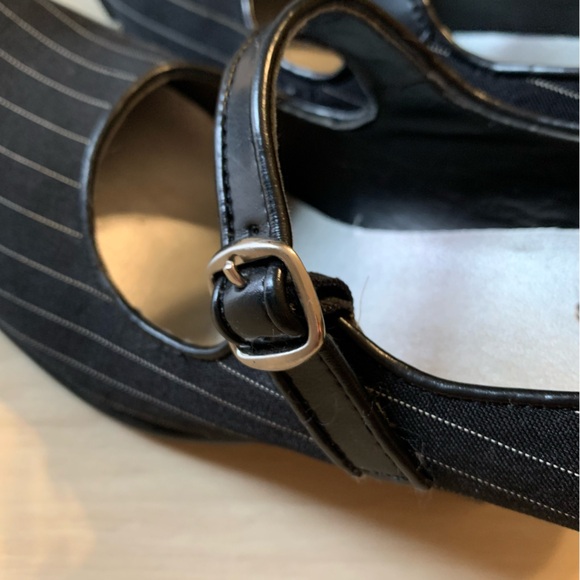 Black Pinstripe Heels with Strap - Picture 7 of 9